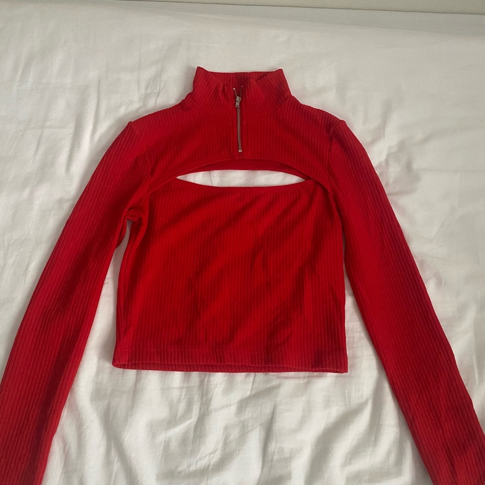 H&M Red High Neck Cutout Crop Top